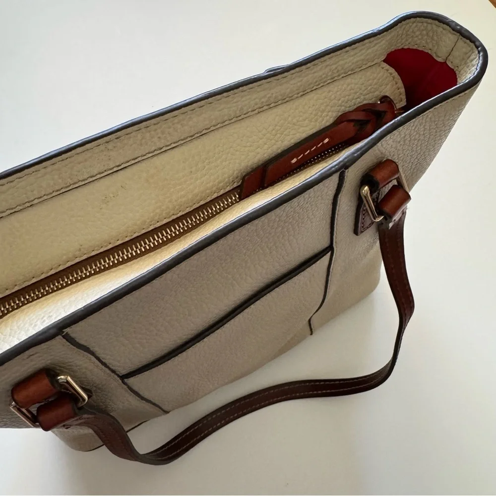 Dooney & Burke Cream Pebble Grain Lexington Shoulder Tote Bag - Picture 9 of 15